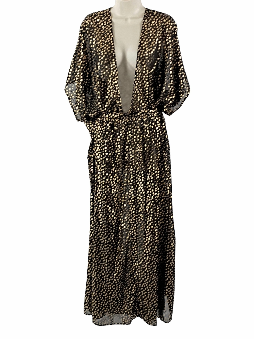 Metallic Dot Black & Gold Swim Coverup Maxi